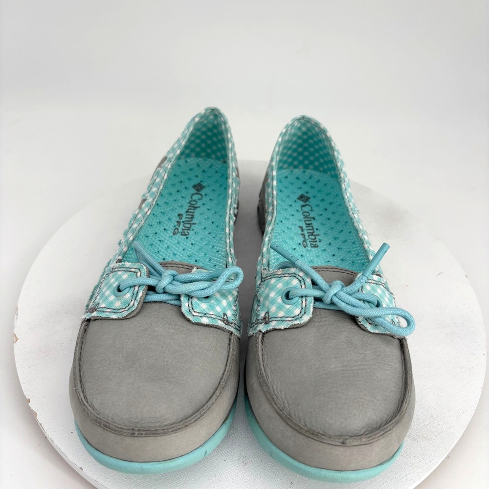 New Columbia PFG Boat Shoes Womens 7 Grey Gingham Plaid Techlite Coastal Travel